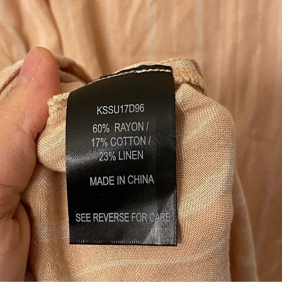 Knot Sisters Blush pink linen striped Button up midi Dress lagenlook coastal L - Picture 7 of 10